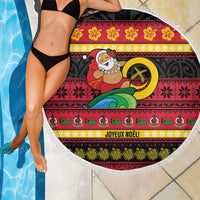 Vanuatu Christmas Beach Blanket Joyeux Noel Surfing Santa With Boar Tusk - Polynesian Pride