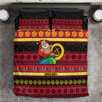 Vanuatu Christmas Bedding Set Joyeux Noel Surfing Santa With Boar Tusk - Polynesian Pride