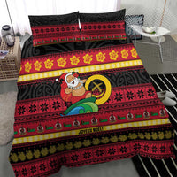 Vanuatu Christmas Bedding Set Joyeux Noel Surfing Santa With Boar Tusk - Polynesian Pride