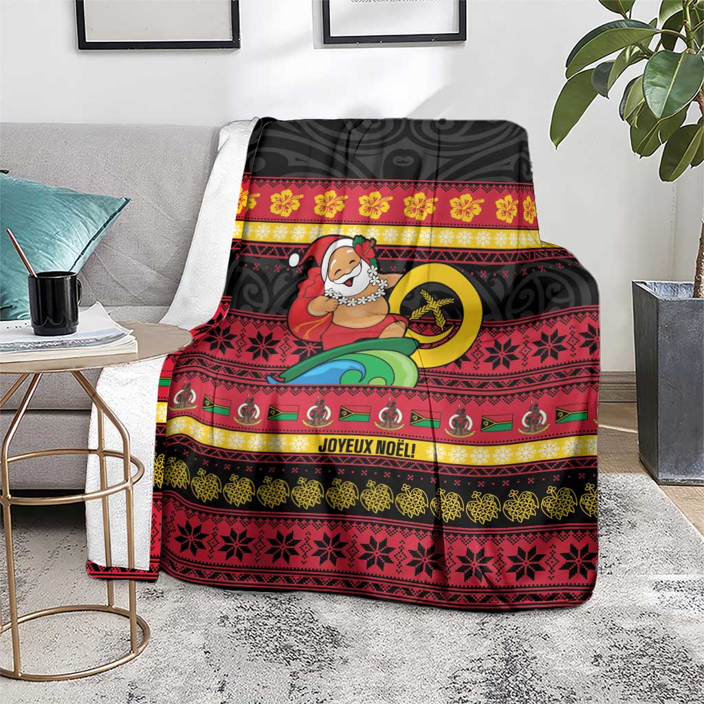 Vanuatu Christmas Blanket Joyeux Noel Surfing Santa With Boar Tusk - Polynesian Pride