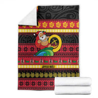 Vanuatu Christmas Blanket Joyeux Noel Surfing Santa With Boar Tusk - Polynesian Pride