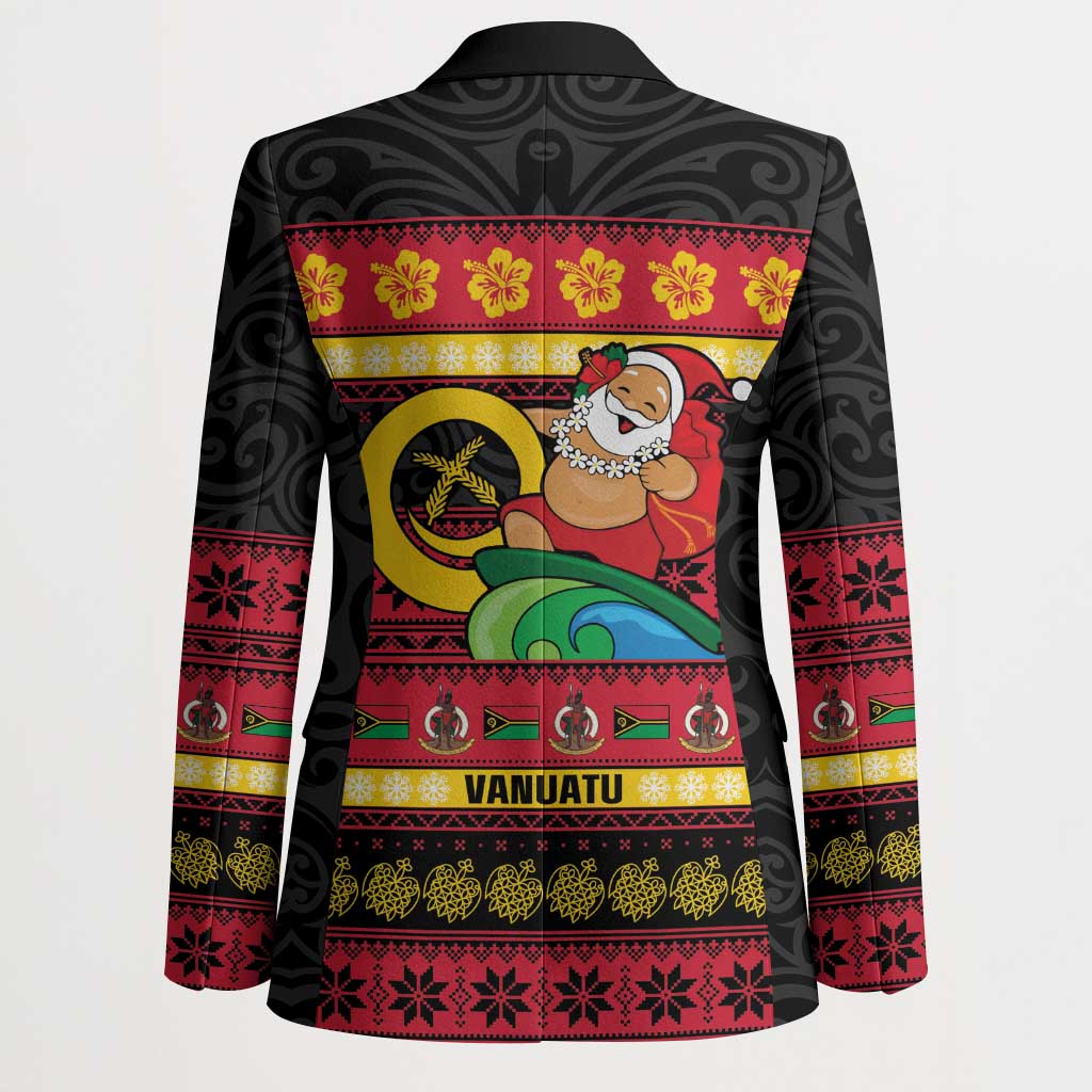 Vanuatu Christmas Blazer Joyeux Noel Surfing Santa With Boar Tusk - Polynesian Pride