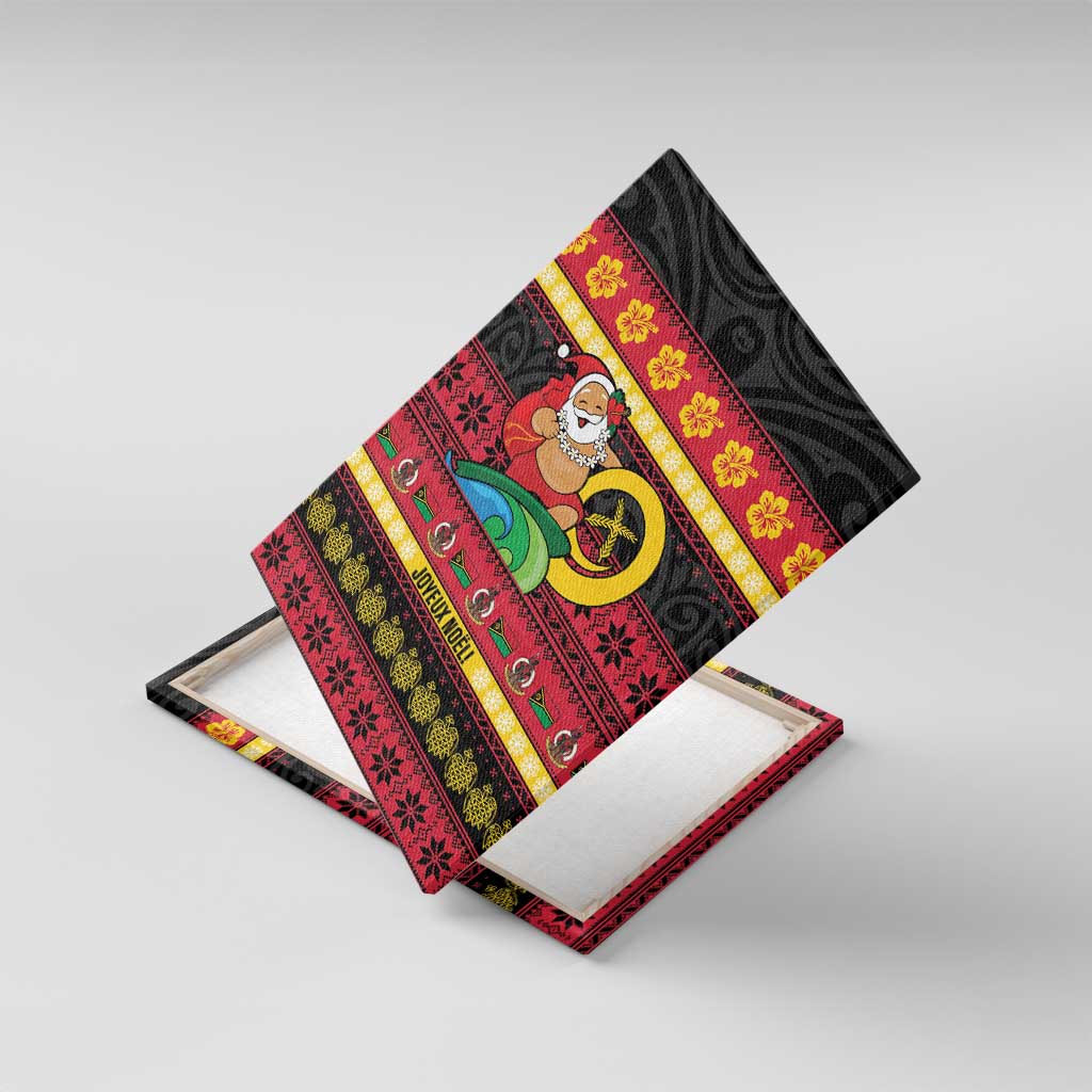 Vanuatu Christmas Canvas Wall Art Joyeux Noel Surfing Santa With Boar Tusk - Polynesian Pride