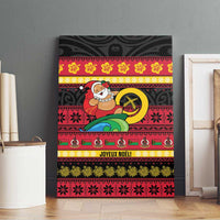 Vanuatu Christmas Canvas Wall Art Joyeux Noel Surfing Santa With Boar Tusk - Polynesian Pride