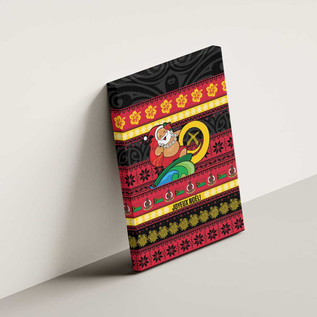 Vanuatu Christmas Canvas Wall Art Joyeux Noel Surfing Santa With Boar Tusk - Polynesian Pride