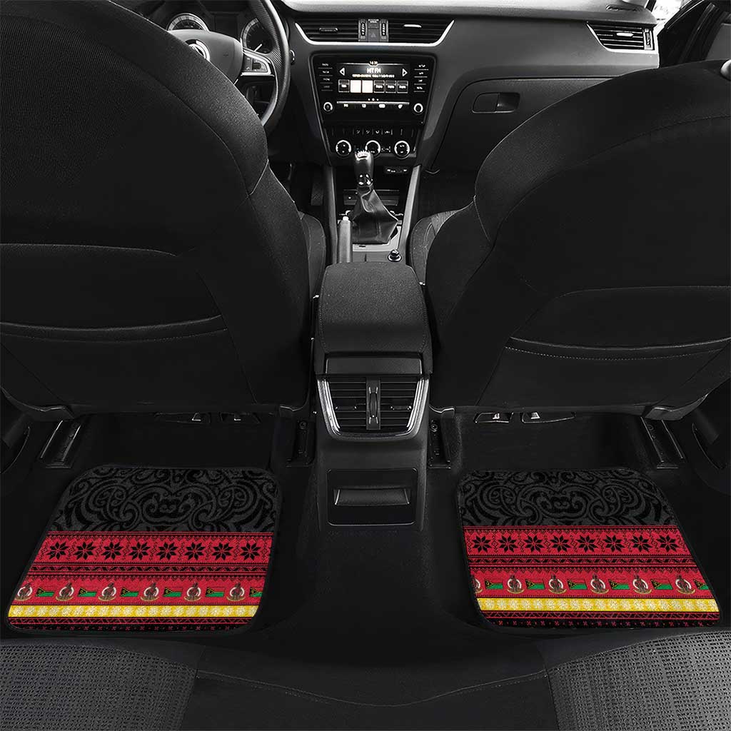 Vanuatu Christmas Car Mats Joyeux Noel Surfing Santa With Boar Tusk - Polynesian Pride