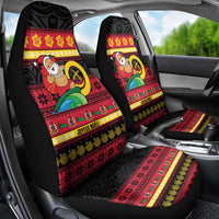 Vanuatu Christmas Car Seat Cover Joyeux Noel Surfing Santa With Boar Tusk - Polynesian Pride