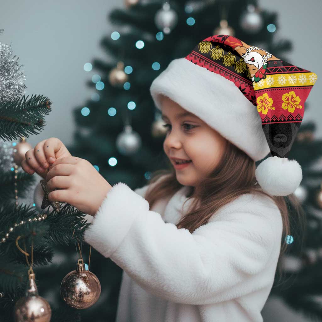 Vanuatu Christmas Santa Hat Joyeux Noel Surfing Santa With Boar Tusk - Polynesian Pride