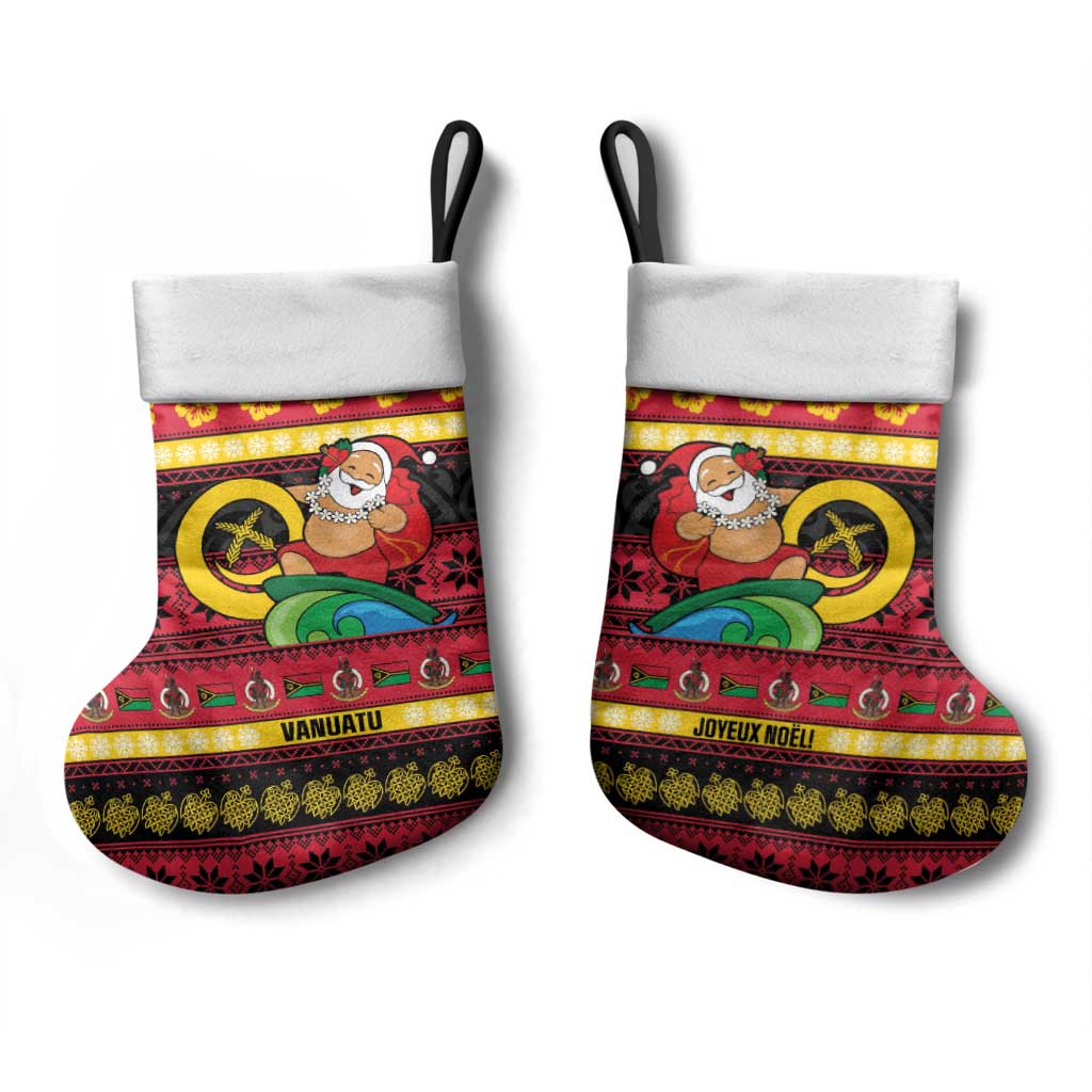 Vanuatu Christmas Stocking Joyeux Noel Surfing Santa With Boar Tusk - Polynesian Pride