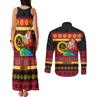 Vanuatu Christmas Couples Matching Tank Maxi Dress and Long Sleeve Button Shirt Joyeux Noel Surfing Santa With Boar Tusk - Polynesian Pride
