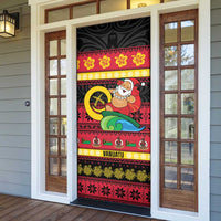 Vanuatu Christmas Door Cover Joyeux Noel Surfing Santa With Boar Tusk - Polynesian Pride