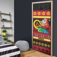 Vanuatu Christmas Door Cover Joyeux Noel Surfing Santa With Boar Tusk - Polynesian Pride