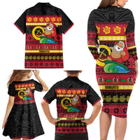 Vanuatu Christmas Family Matching Long Sleeve Bodycon Dress and Hawaiian Shirt Joyeux Noel Surfing Santa With Boar Tusk - Polynesian Pride