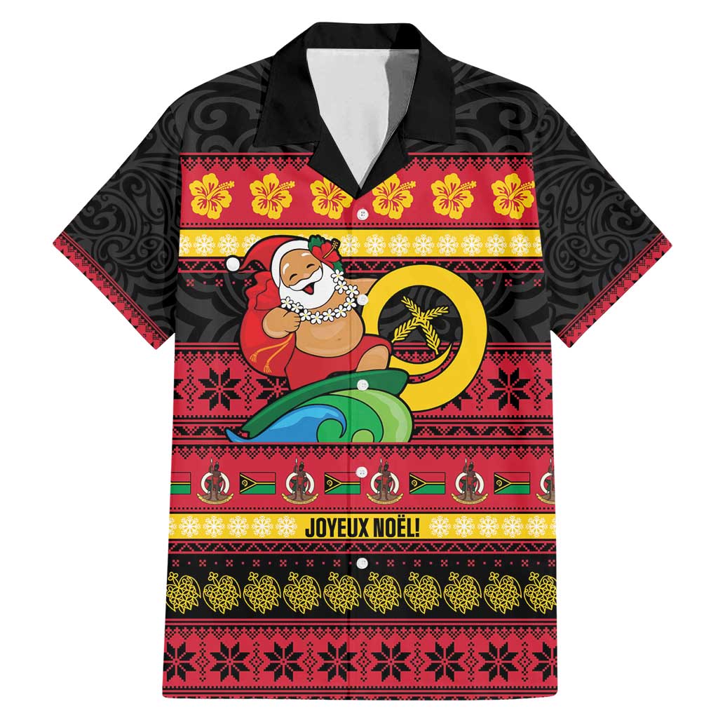 Vanuatu Christmas Family Matching Mermaid Dress and Hawaiian Shirt Joyeux Noel Surfing Santa With Boar Tusk - Polynesian Pride