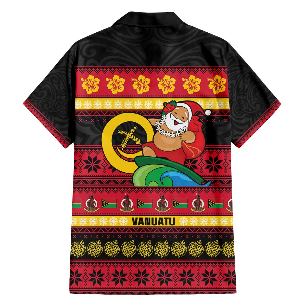 Vanuatu Christmas Family Matching Off The Shoulder Long Sleeve Dress and Hawaiian Shirt Joyeux Noel Surfing Santa With Boar Tusk - Polynesian Pride