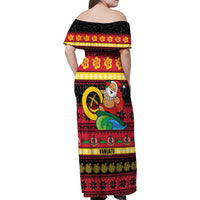 Vanuatu Christmas Family Matching Off Shoulder Maxi Dress and Hawaiian Shirt Joyeux Noel Surfing Santa With Boar Tusk - Polynesian Pride