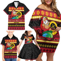 Vanuatu Christmas Family Matching Off Shoulder Short Dress and Hawaiian Shirt Joyeux Noel Surfing Santa With Boar Tusk - Polynesian Pride