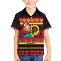 Vanuatu Christmas Family Matching Off Shoulder Short Dress and Hawaiian Shirt Joyeux Noel Surfing Santa With Boar Tusk - Polynesian Pride