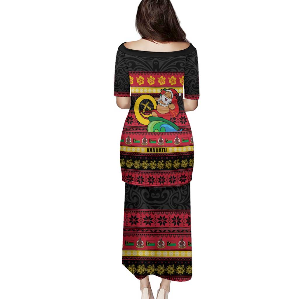 Vanuatu Christmas Family Matching Puletasi and Hawaiian Shirt Joyeux Noel Surfing Santa With Boar Tusk - Polynesian Pride