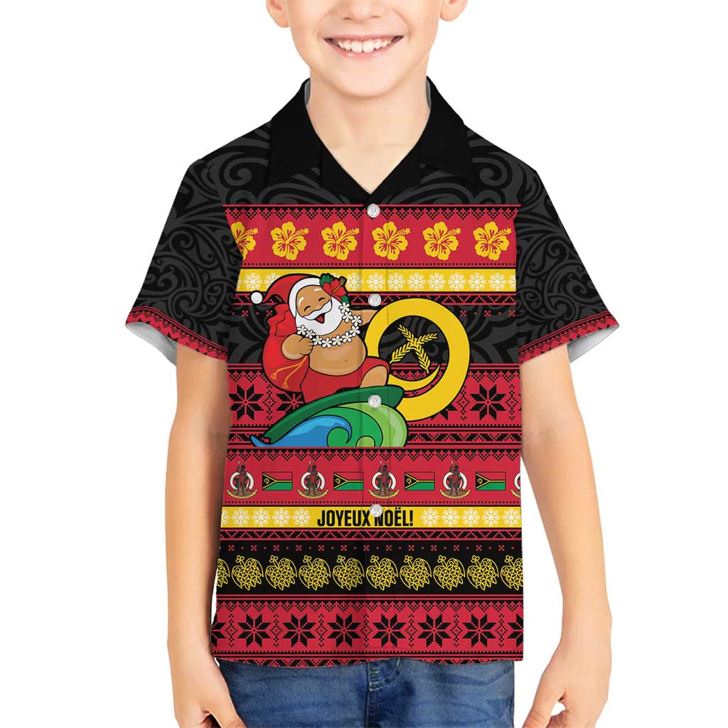 Vanuatu Christmas Family Matching Puletasi and Hawaiian Shirt Joyeux Noel Surfing Santa With Boar Tusk - Polynesian Pride