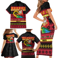 Vanuatu Christmas Family Matching Short Sleeve Bodycon Dress and Hawaiian Shirt Joyeux Noel Surfing Santa With Boar Tusk - Polynesian Pride