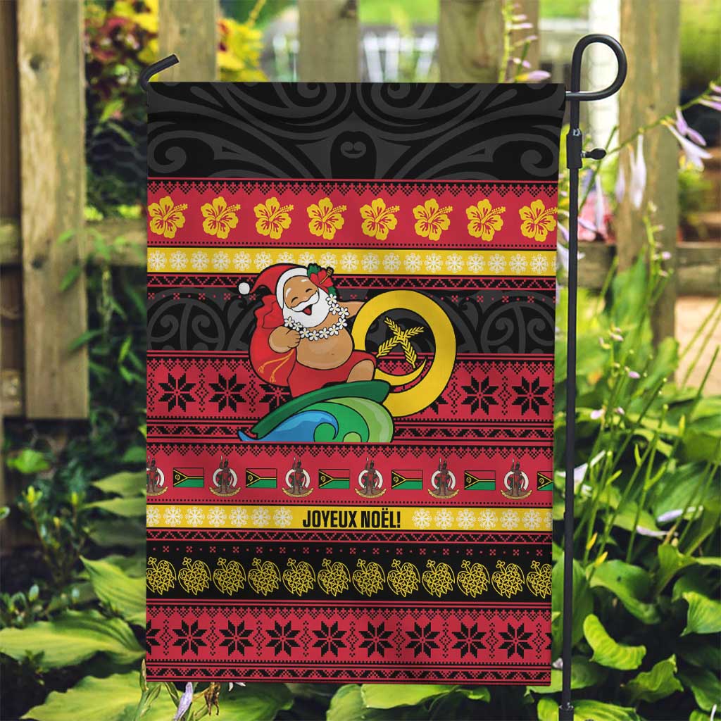 Vanuatu Christmas Garden Flag Joyeux Noel Surfing Santa With Boar Tusk - Polynesian Pride