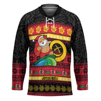 Vanuatu Christmas Hockey Jersey Joyeux Noel Surfing Santa With Boar Tusk - Polynesian Pride
