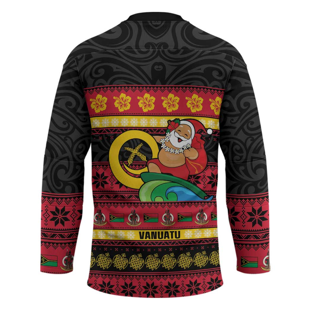 Vanuatu Christmas Hockey Jersey Joyeux Noel Surfing Santa With Boar Tusk - Polynesian Pride