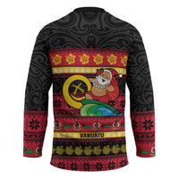 Vanuatu Christmas Hockey Jersey Joyeux Noel Surfing Santa With Boar Tusk - Polynesian Pride
