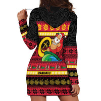 Vanuatu Christmas Hoodie Dress Joyeux Noel Surfing Santa With Boar Tusk - Polynesian Pride