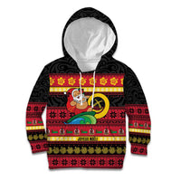 Vanuatu Christmas Kid Hoodie Joyeux Noel Surfing Santa With Boar Tusk - Polynesian Pride