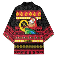 Vanuatu Christmas Kimono Joyeux Noel Surfing Santa With Boar Tusk - Polynesian Pride