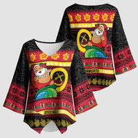 Vanuatu Christmas Kimono Sleeve Blouse Joyeux Noel Surfing Santa With Boar Tusk - Polynesian Pride