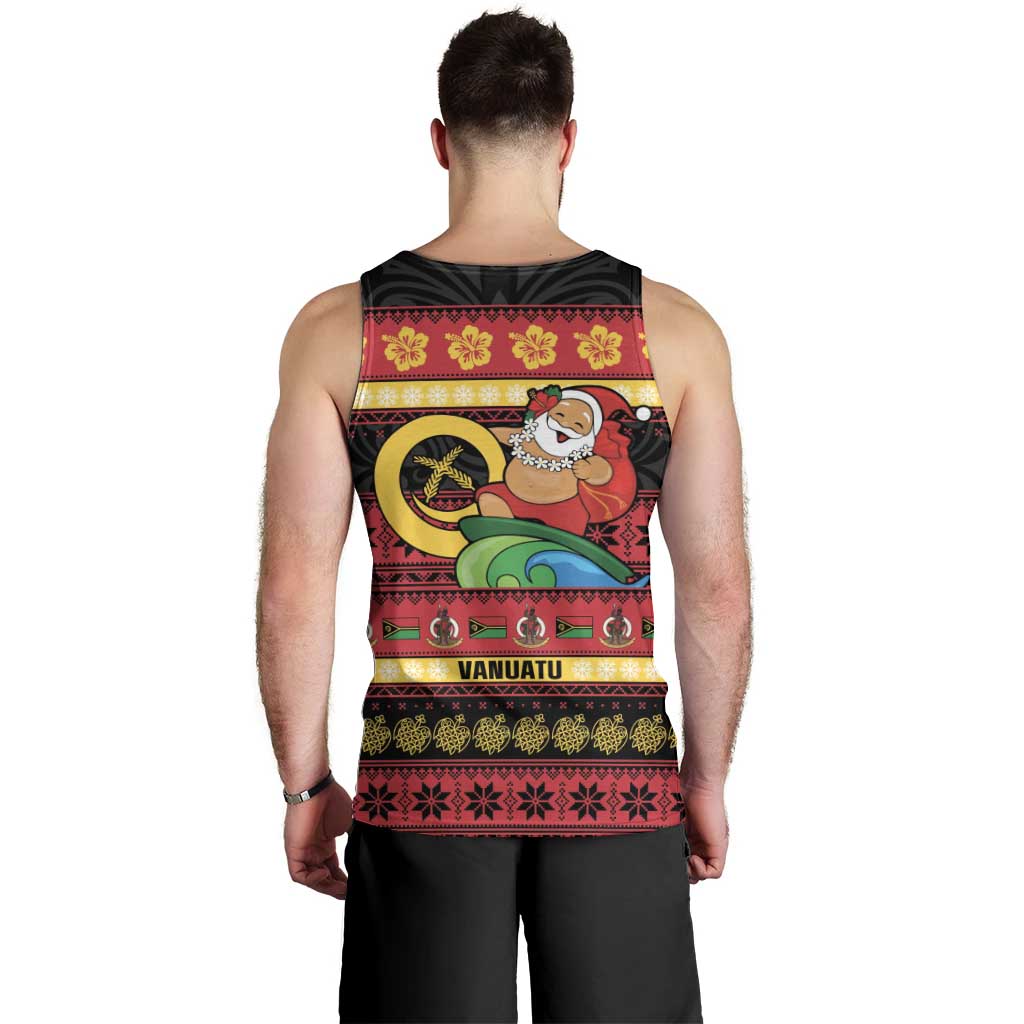 Vanuatu Christmas Men Tank Top Joyeux Noel Surfing Santa With Boar Tusk - Polynesian Pride