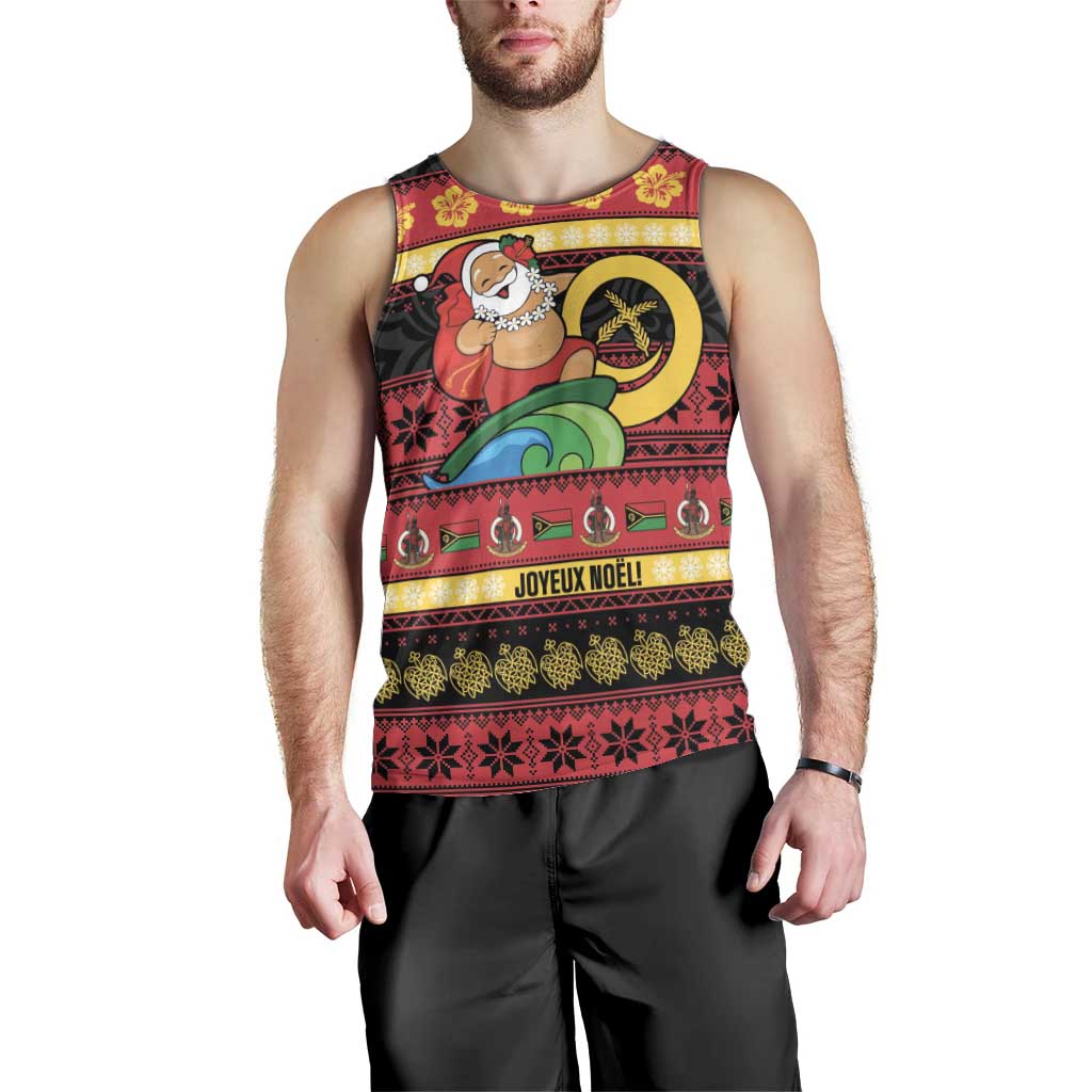 Vanuatu Christmas Men Tank Top Joyeux Noel Surfing Santa With Boar Tusk - Polynesian Pride