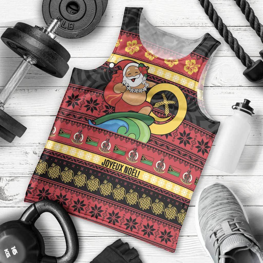 Vanuatu Christmas Men Tank Top Joyeux Noel Surfing Santa With Boar Tusk - Polynesian Pride