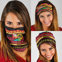 Vanuatu Christmas Neck Gaiter Joyeux Noel Surfing Santa With Boar Tusk - Polynesian Pride