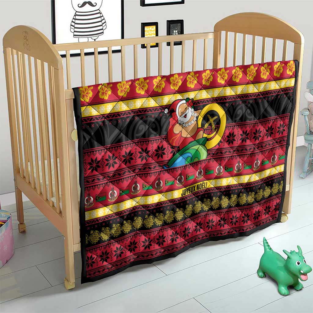 Vanuatu Christmas Quilt Joyeux Noel Surfing Santa With Boar Tusk - Polynesian Pride