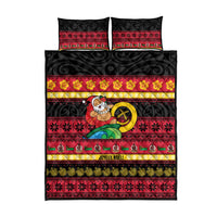 Vanuatu Christmas Quilt Bed Set Joyeux Noel Surfing Santa With Boar Tusk - Polynesian Pride