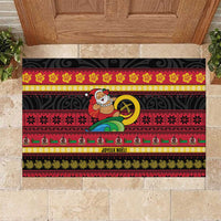 Vanuatu Christmas Rubber Doormat Joyeux Noel Surfing Santa With Boar Tusk - Polynesian Pride