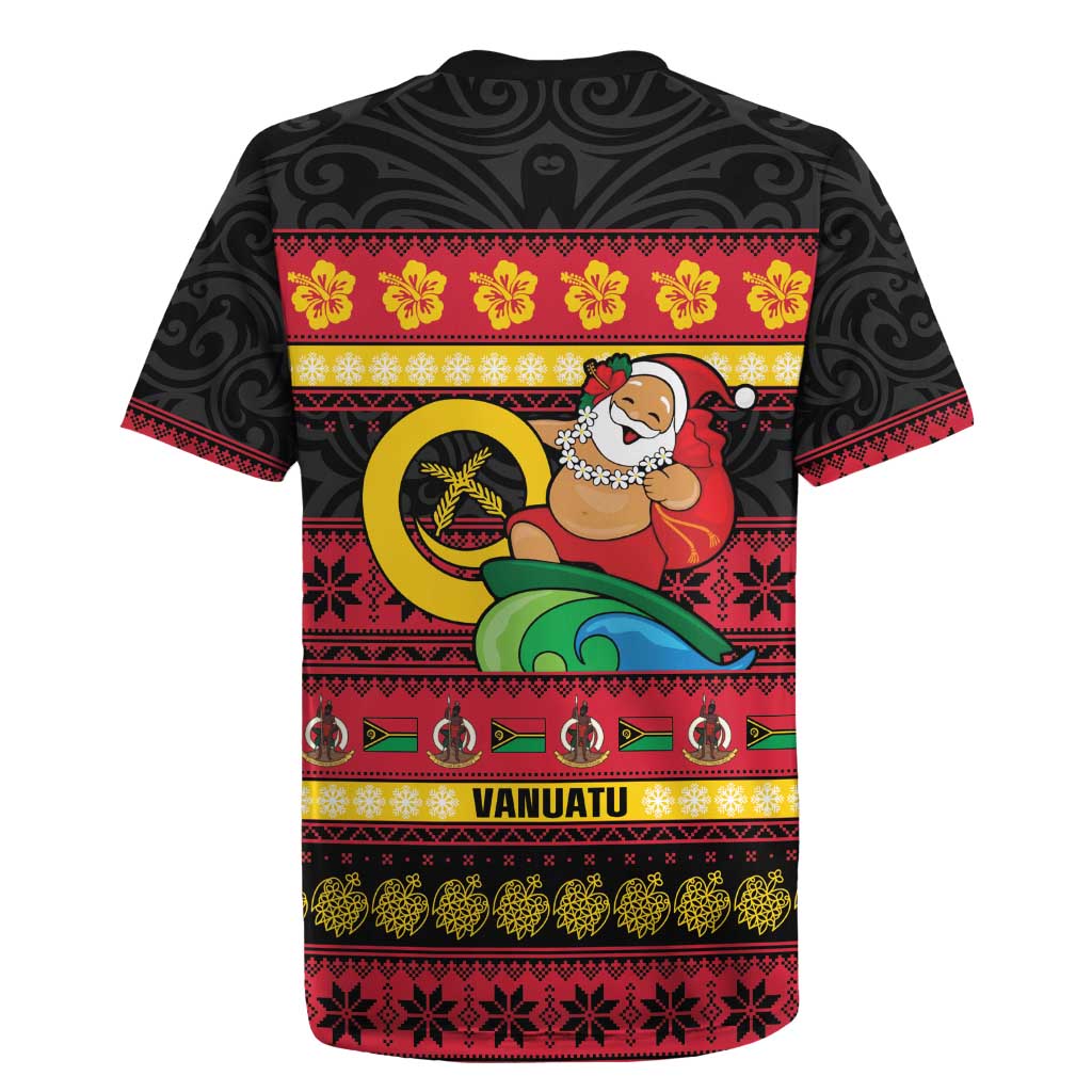 Vanuatu Christmas Rugby Jersey Joyeux Noel Surfing Santa With Boar Tusk - Polynesian Pride