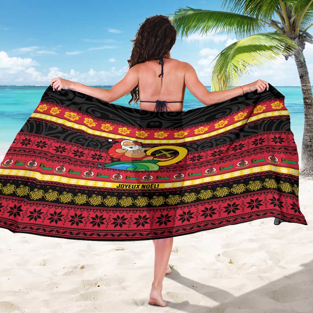 Vanuatu Christmas Sarong Joyeux Noel Surfing Santa With Boar Tusk - Polynesian Pride