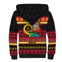 Vanuatu Christmas Sherpa Hoodie Joyeux Noel Surfing Santa With Boar Tusk - Polynesian Pride