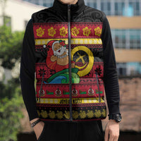 Vanuatu Christmas Sleeveless Puffer Jacket Joyeux Noel Surfing Santa With Boar Tusk - Polynesian Pride