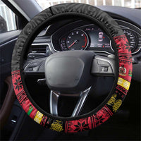 Vanuatu Christmas Steering Wheel Cover Joyeux Noel Surfing Santa With Boar Tusk - Polynesian Pride