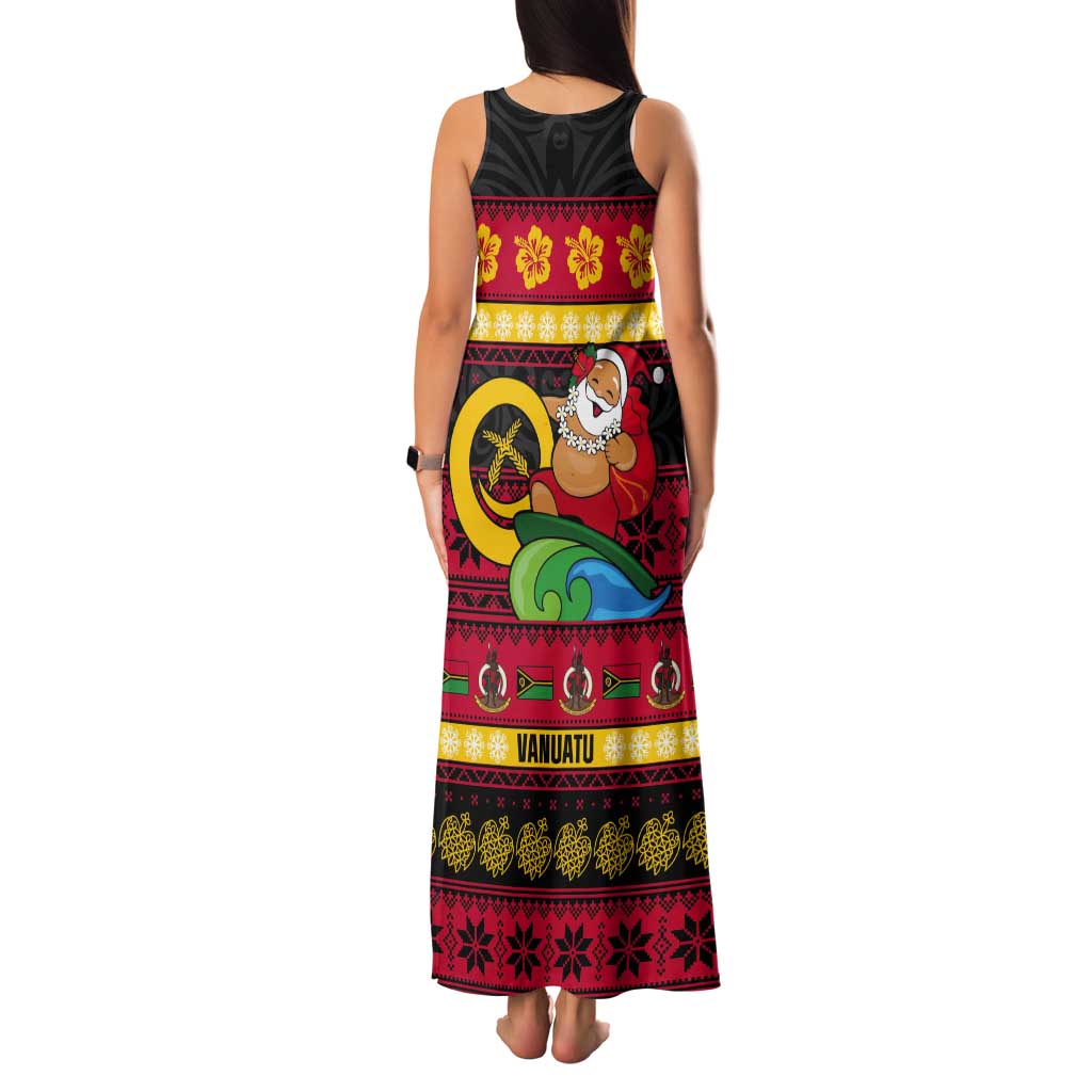 Vanuatu Christmas Tank Maxi Dress Joyeux Noel Surfing Santa With Boar Tusk - Polynesian Pride