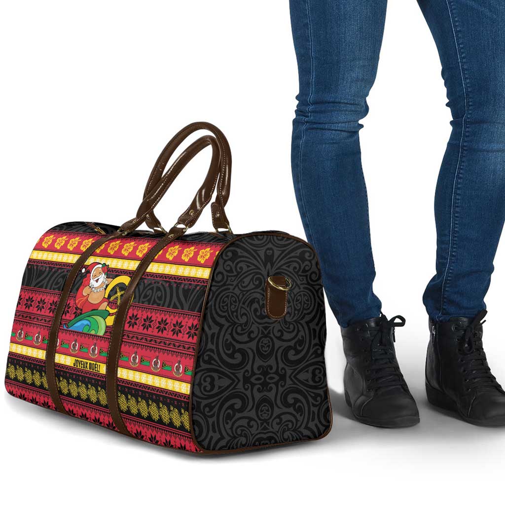 Vanuatu Christmas Travel Bag Joyeux Noel Surfing Santa With Boar Tusk - Polynesian Pride