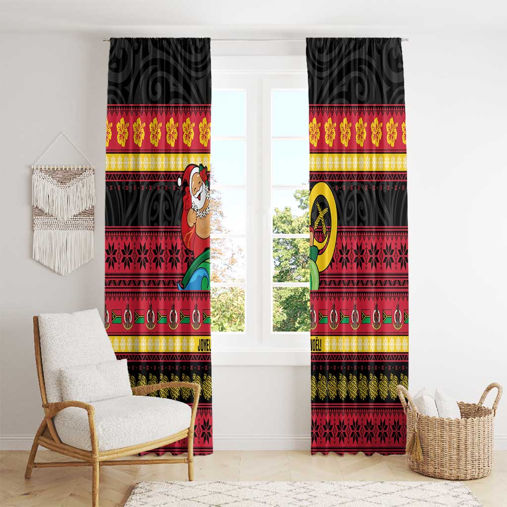 Vanuatu Christmas Window Curtain Joyeux Noel Surfing Santa With Boar Tusk - Polynesian Pride
