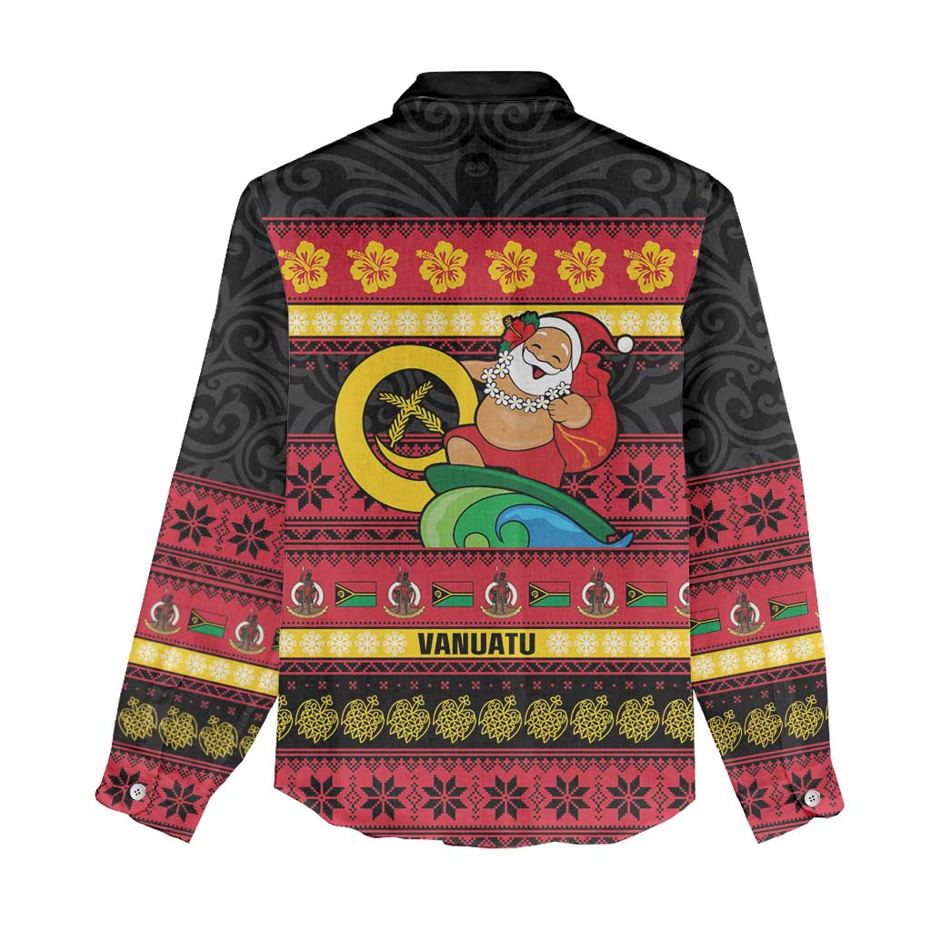 Vanuatu Christmas Women Casual Shirt Joyeux Noel Surfing Santa With Boar Tusk - Polynesian Pride