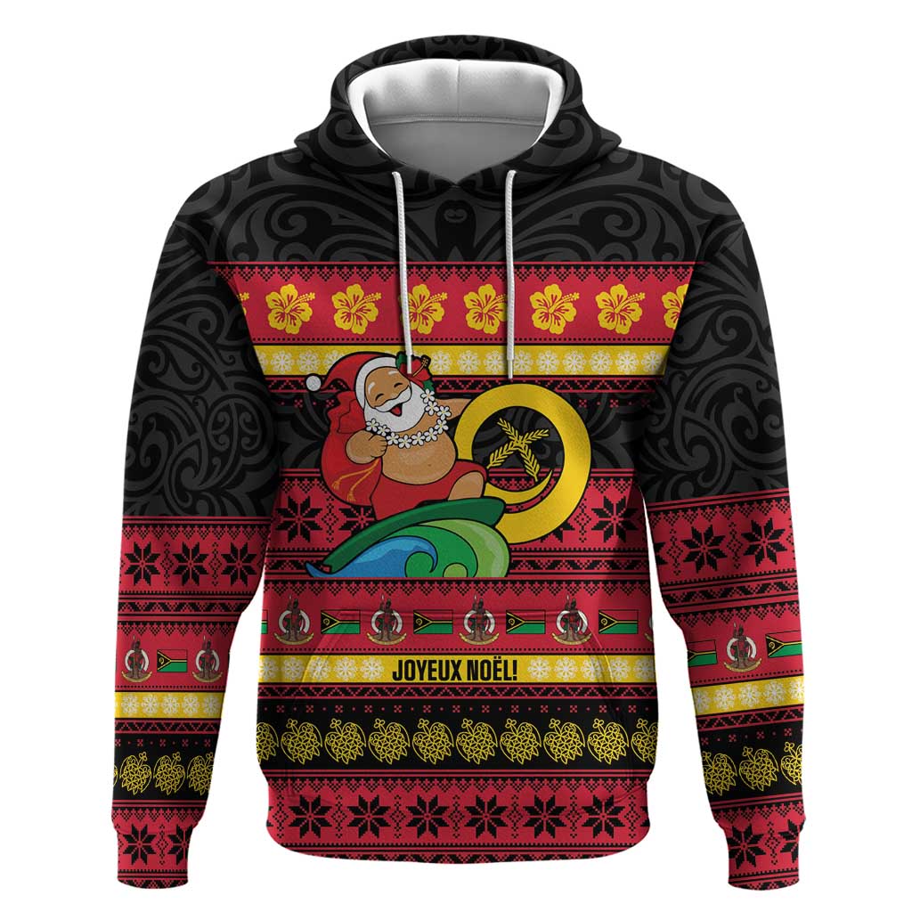Vanuatu Christmas Zip Hoodie Joyeux Noel Surfing Santa With Boar Tusk - Polynesian Pride